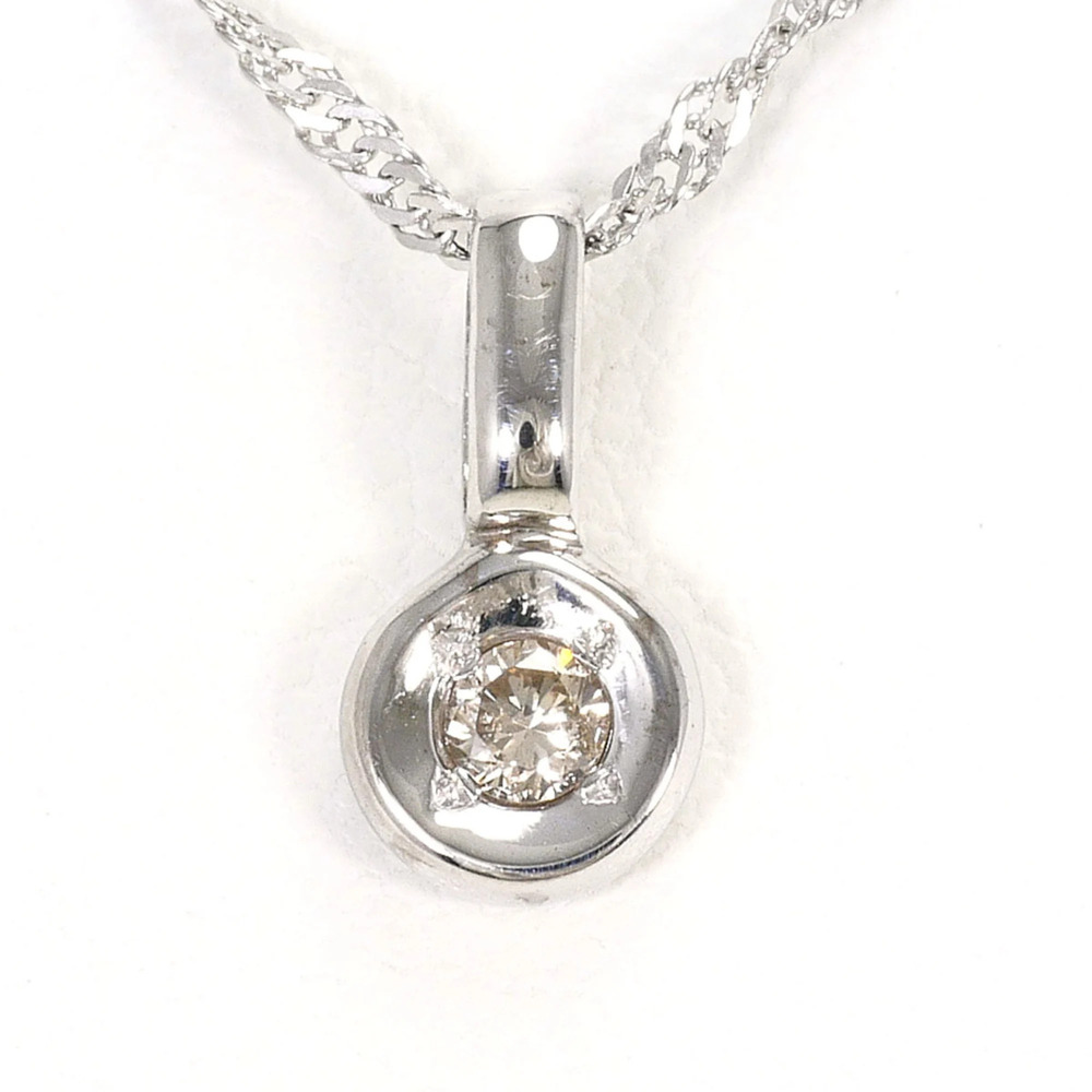 K14 14K WG White Gold Necklace with 0.05ct Diamond, Total Weight 1.6g, 39cm, ...
